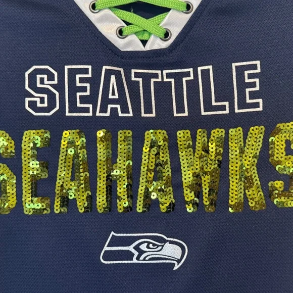 Seattle Seahawks women’s lace-up sequin jersey top by NFL Team Apparel - Picture 2 of 4